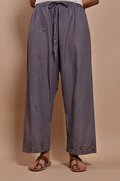 Grey Zardozi Cotton Pants