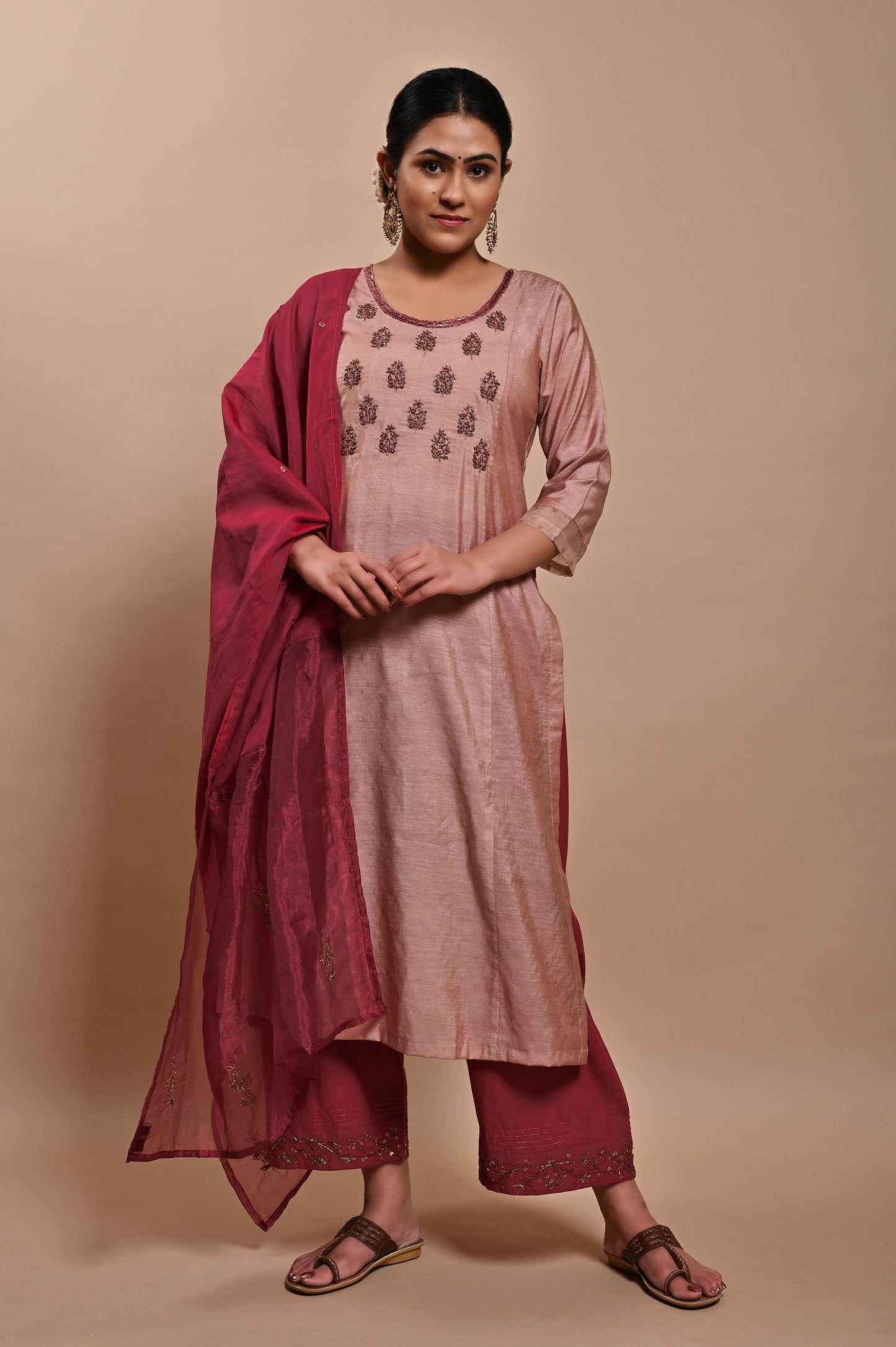 Old Rose Handloom Silk Kurta Set