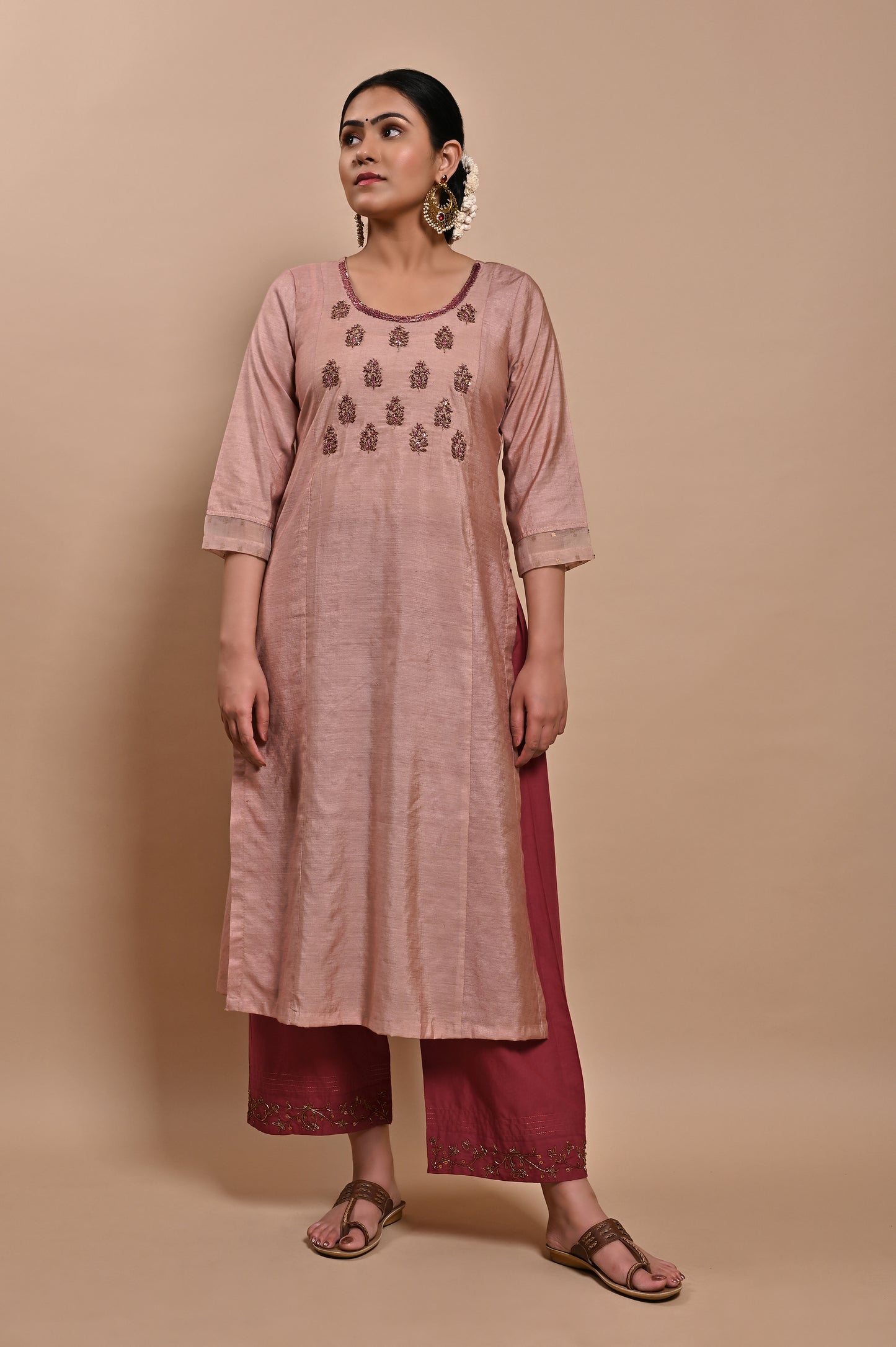 Old Rose Handloom Silk Kurta