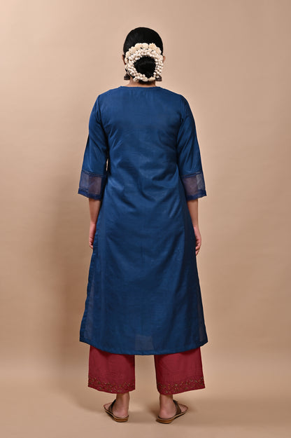 Navy Blue Handloom Silk Kurta Set