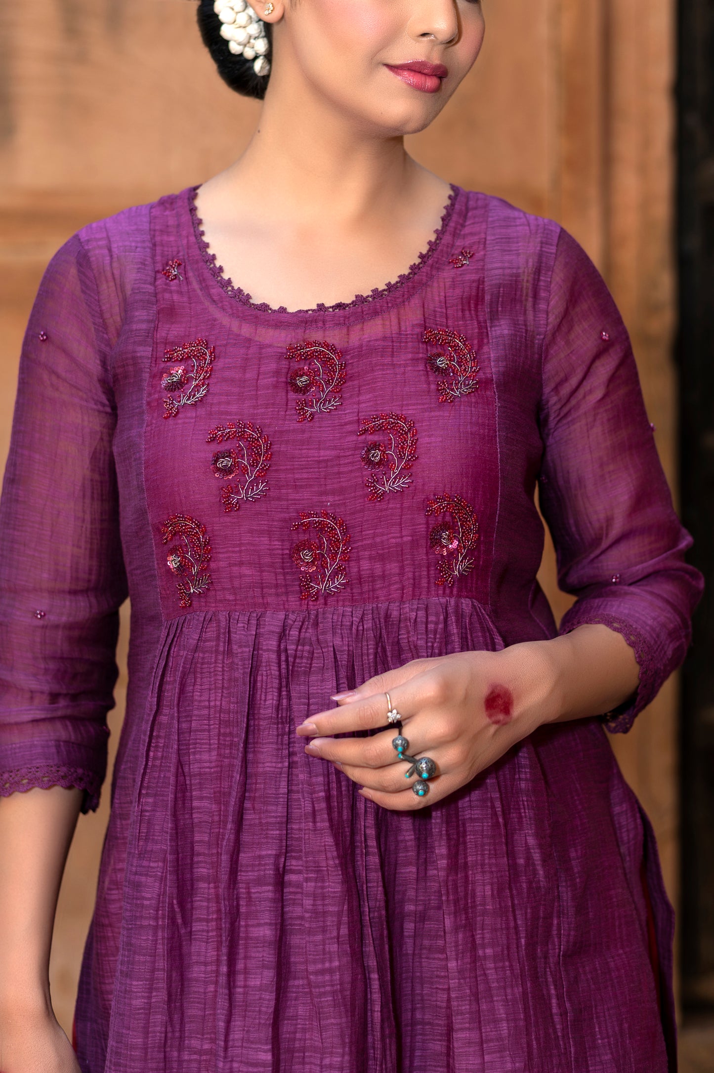 Purple Khadi Chanderi Kurta