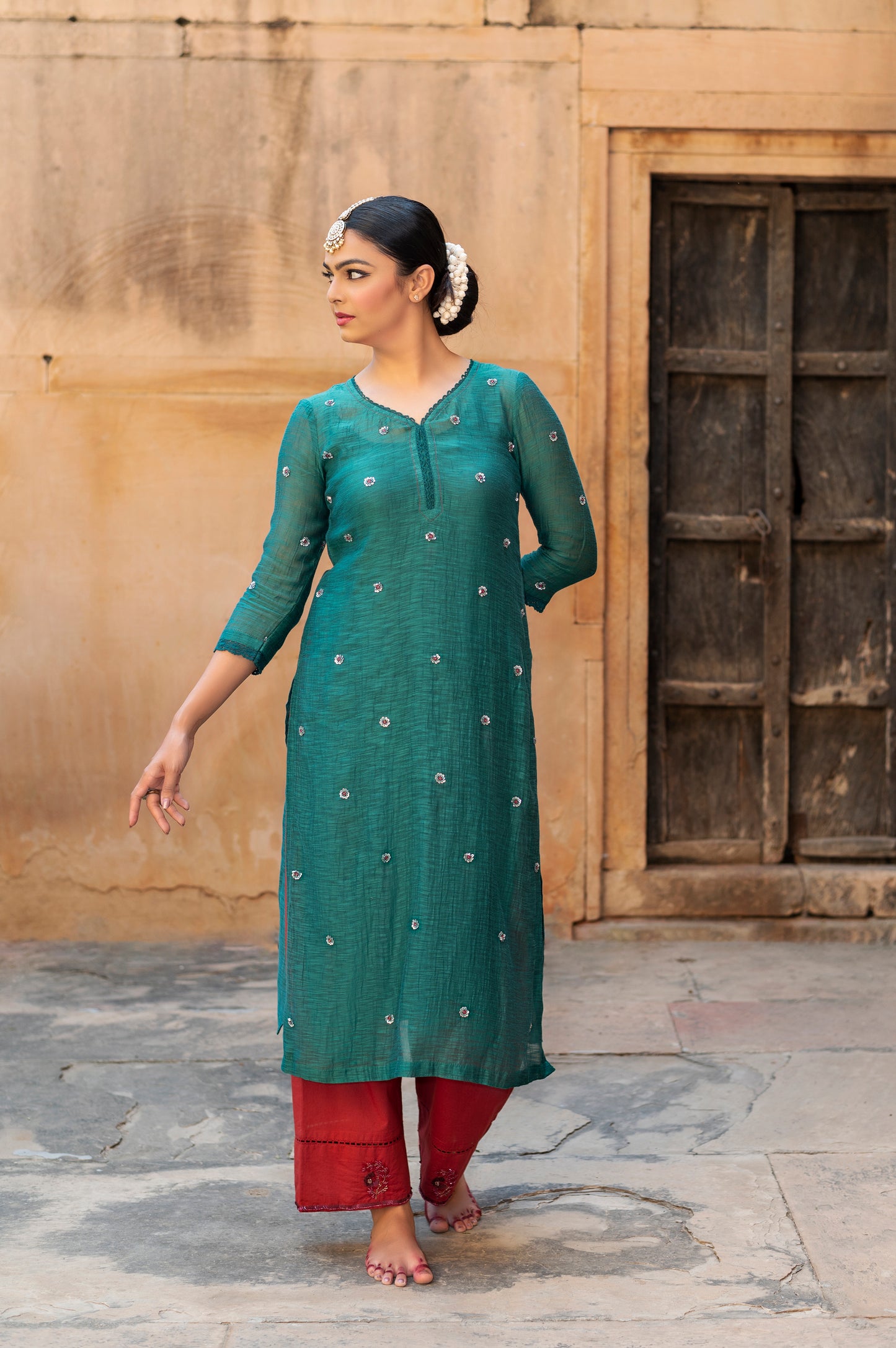 Bottle Green Khadi Chanderi Kurta