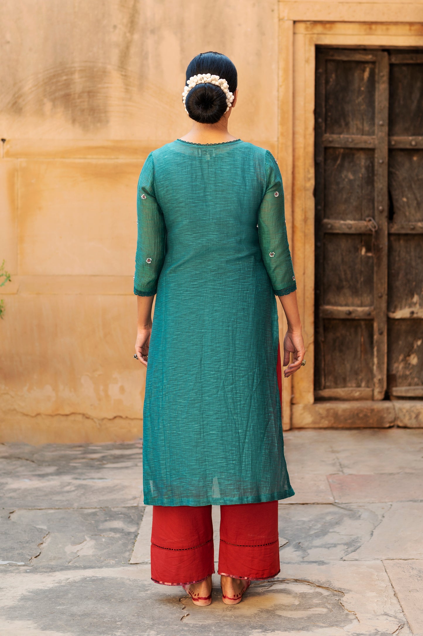 Bottle Green Khadi Chanderi Kurta