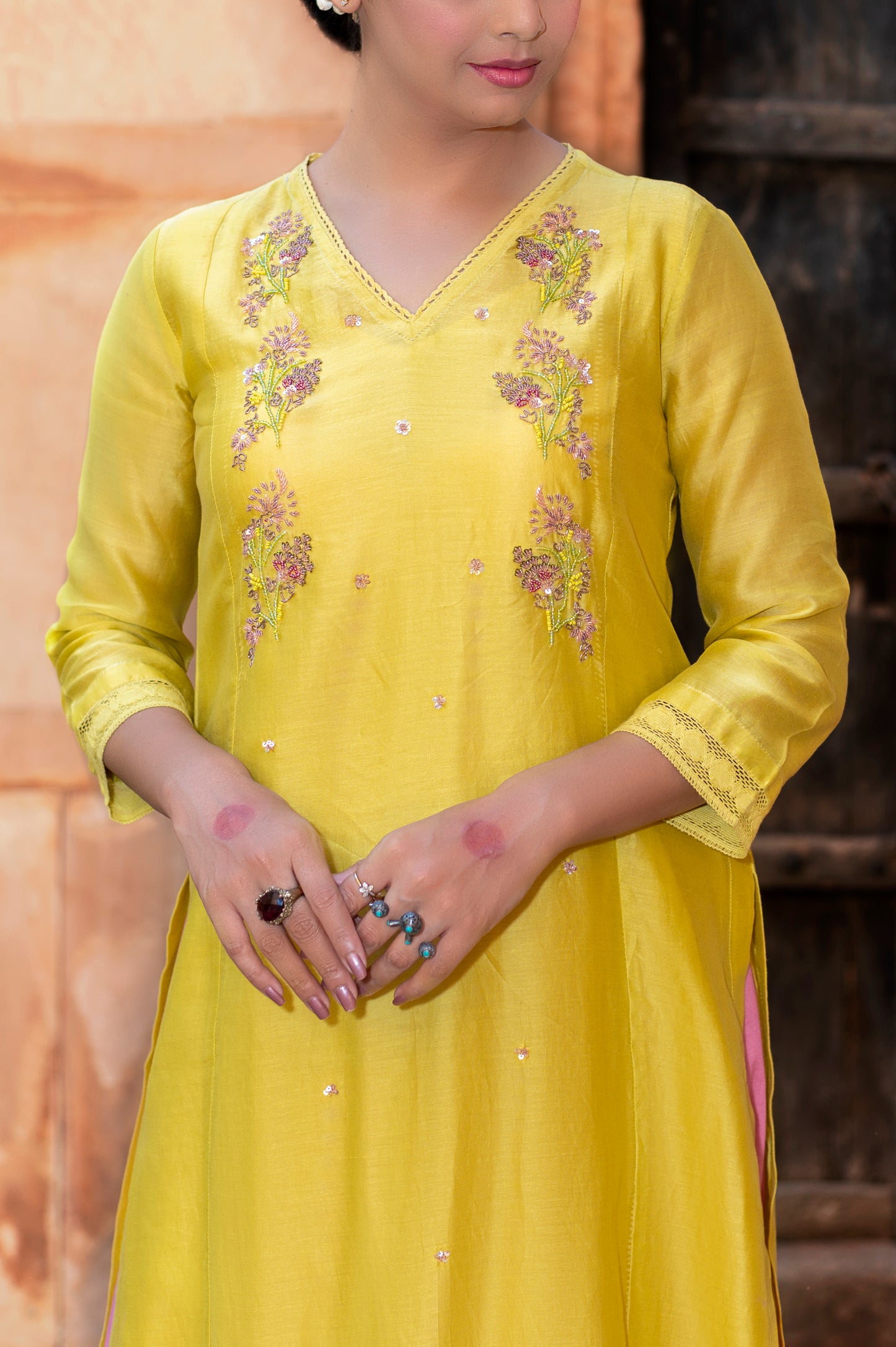 Lime Yellow Silk Chanderi Kurta