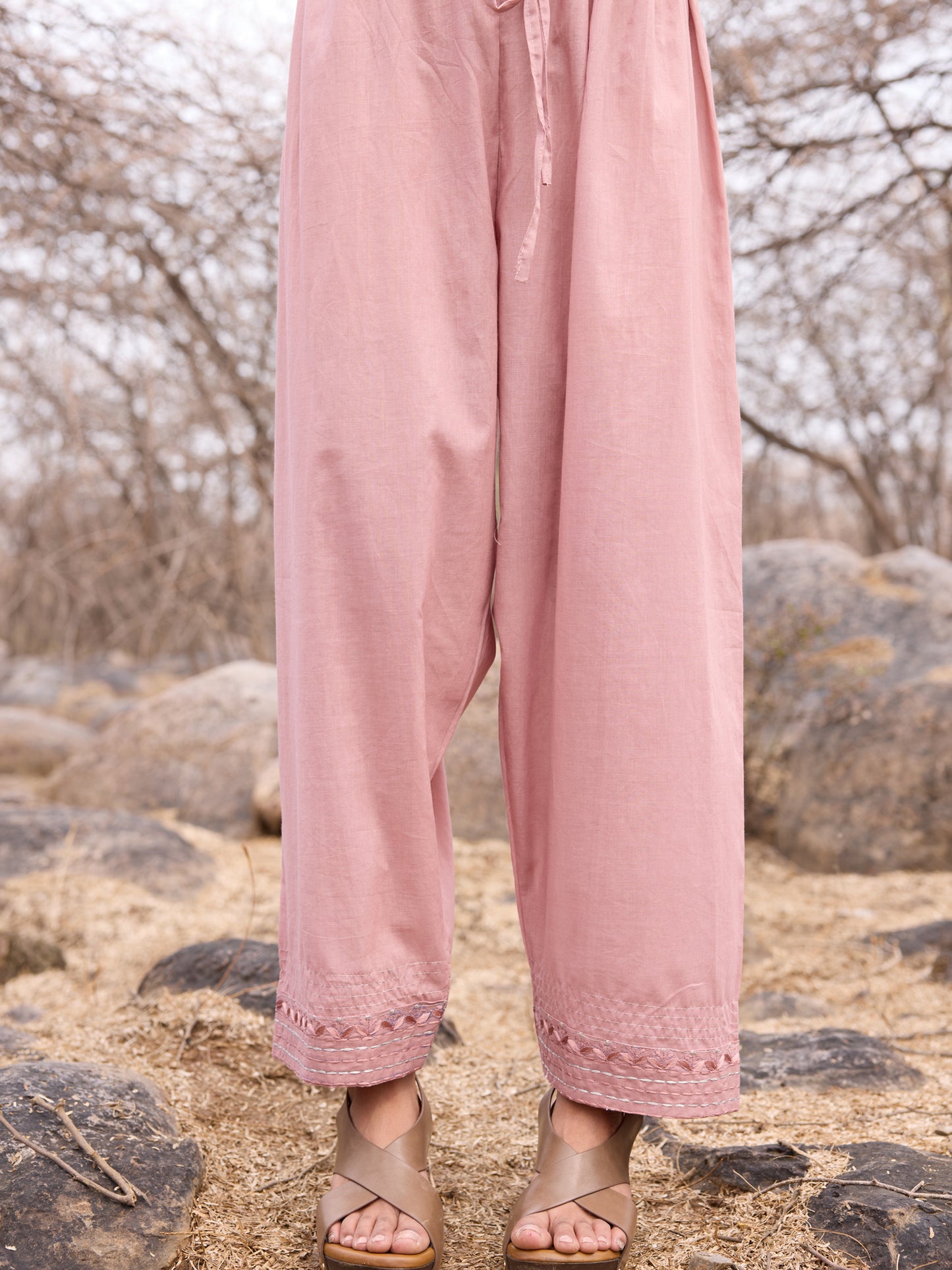 Soft Lavender Printed mul chanderi beadwrk Kurta Set