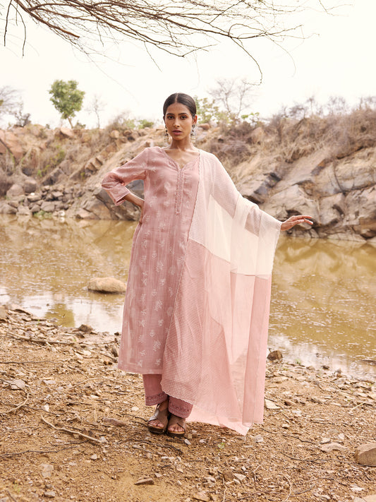 Old Rose and White Printed Dupatta