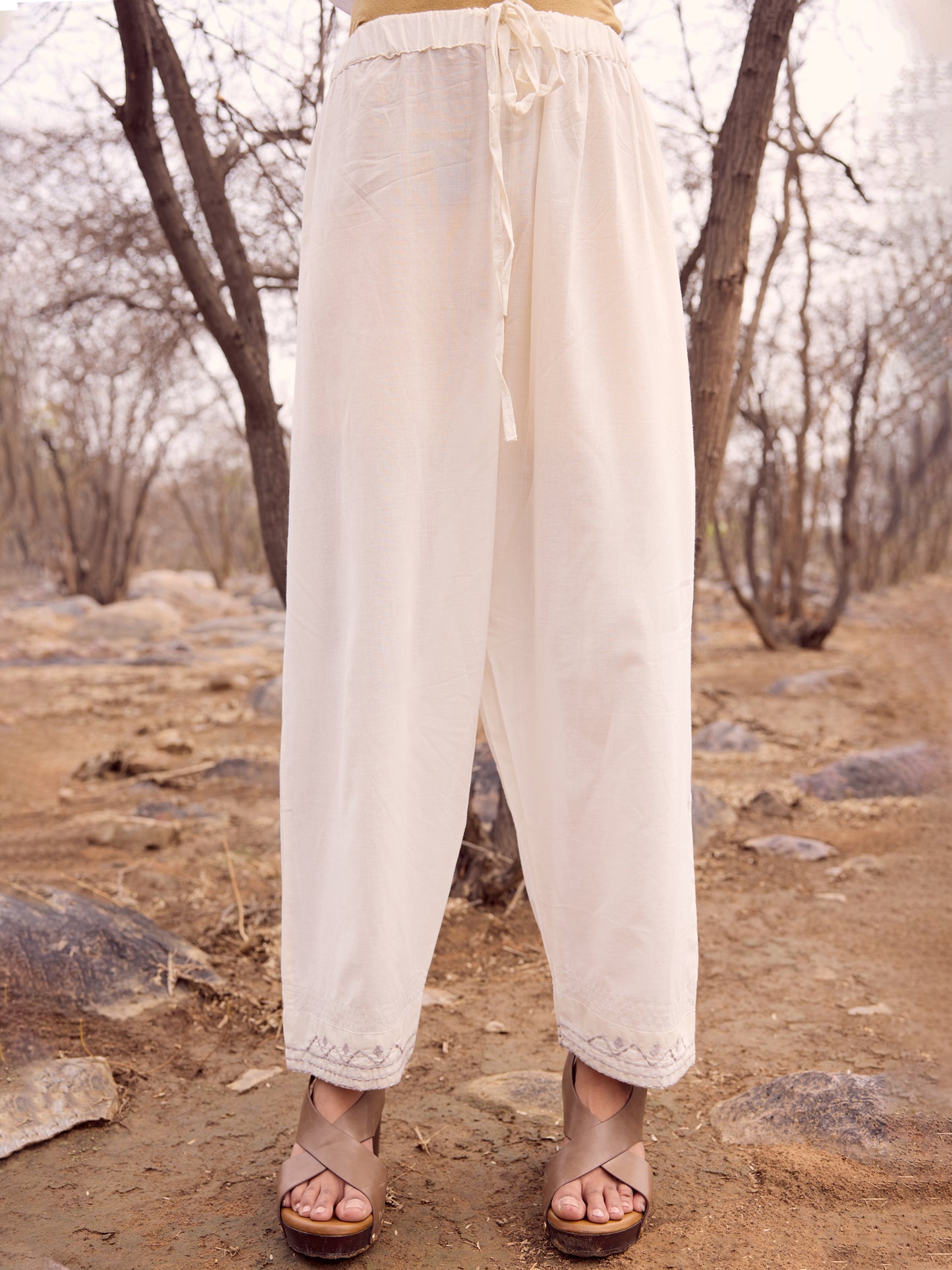 Off White and Grey printed mul Chanderi Beadwork Kurta Set