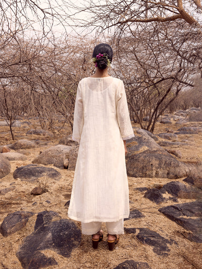Off white khadi chanderi cutwork kurta