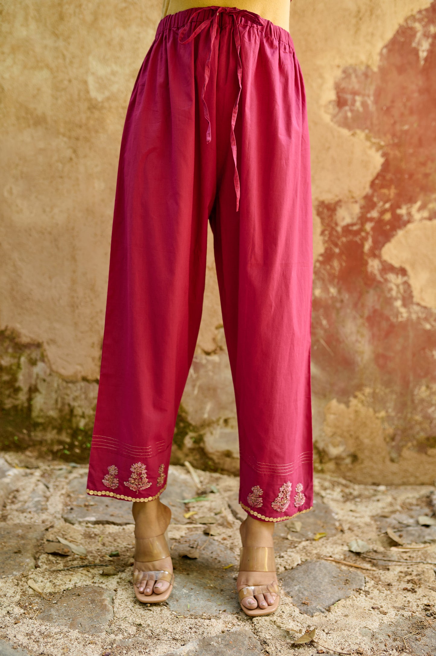 Berry pink Zardozi Cotton Pants