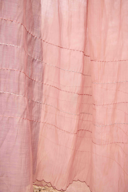 Old Rose Mul Chanderi Scalloped Dupatta
