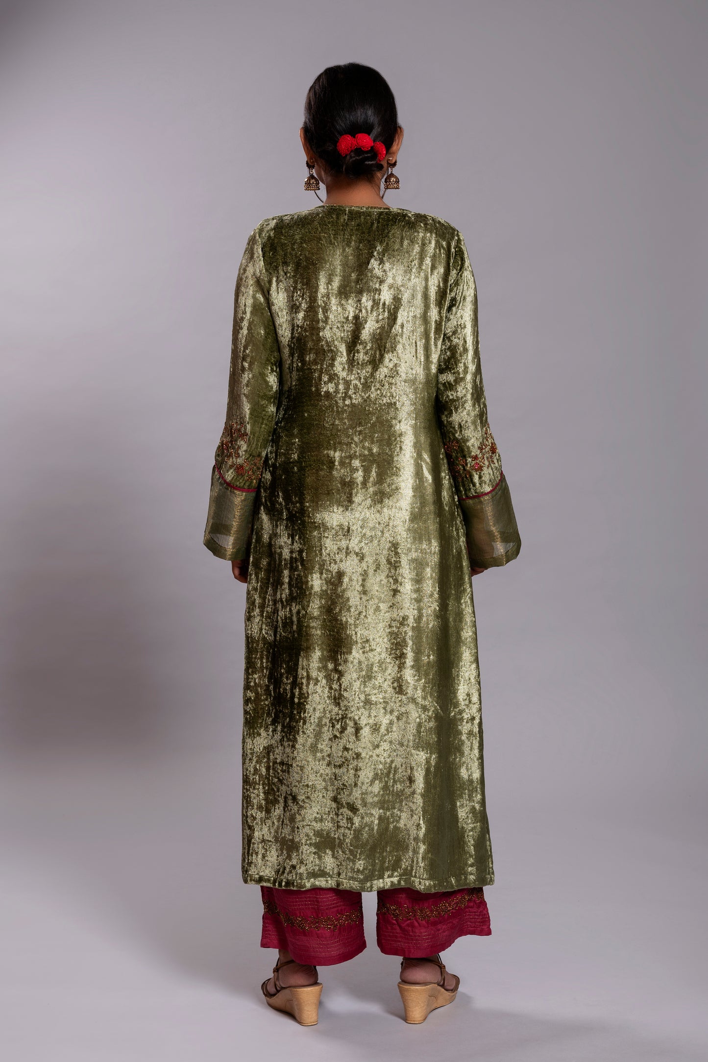 Mehendi Green Silk Velvet Kurta