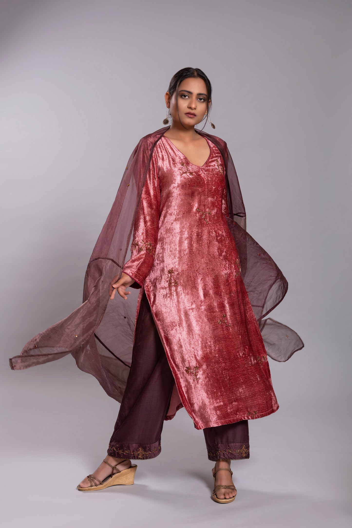 Old Rose Silk Velvet Kurta