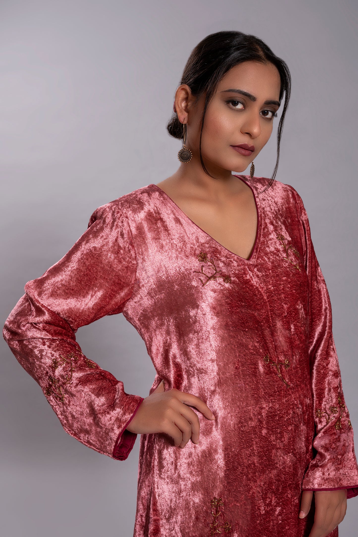 Old Rose Silk Velvet Kurta