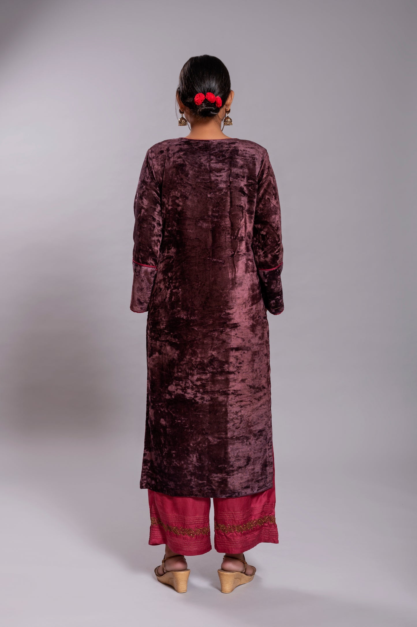 Dark Purple Silk Velvet Kurta