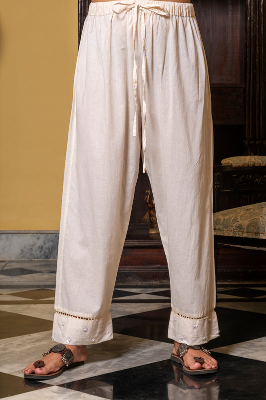 White Zardozi Cotton Pants