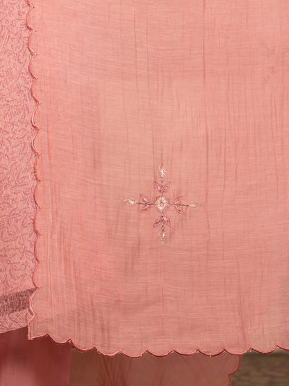 Mauve mul chanderi thread and fabric cutwork kurta set